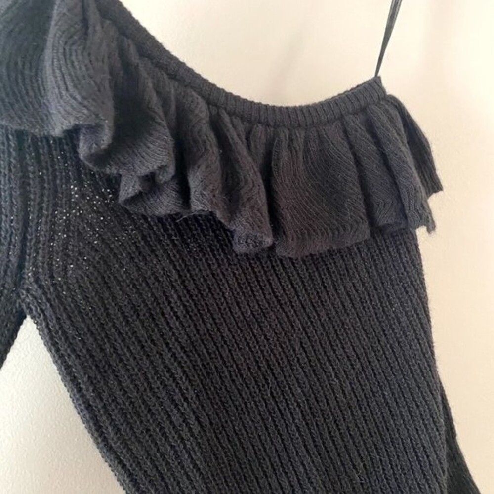 Rebecca Taylor Black Knit One Shoulder Ruffle Long Sleeve Alpaca Sweater XS - Picture 4 of 11